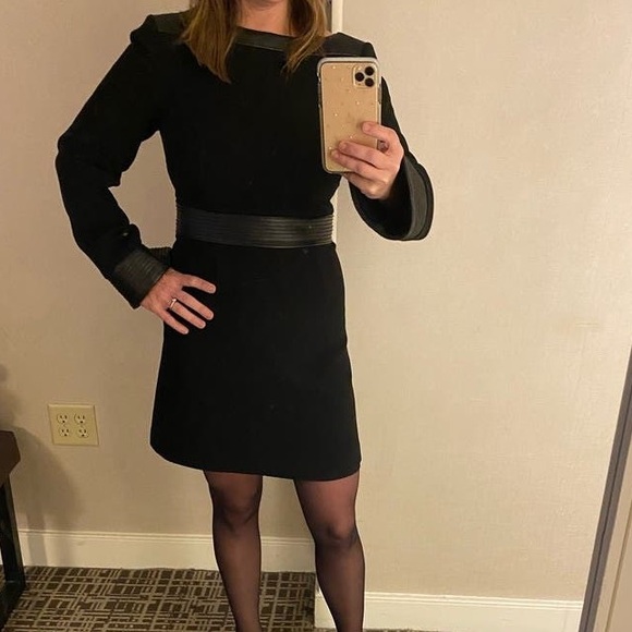 TOCCIN New York Black Faux Leather Trim Fit & Flare Mini Dress, Size 4 - Picture 3 of 4